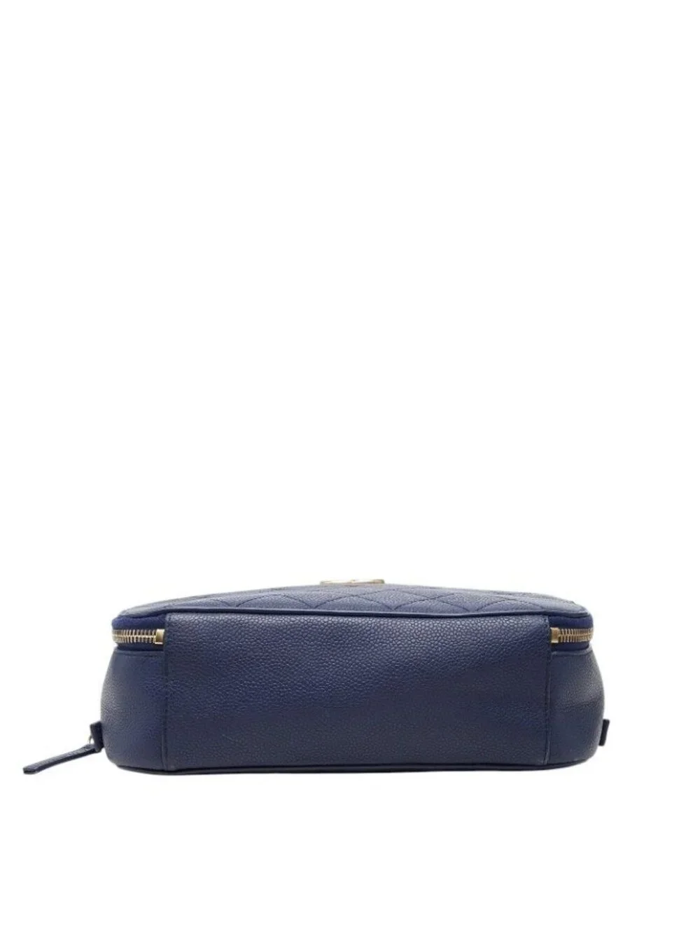 Chanel Quilted CC Logo Chain Shoulder Bag Vanity 2-Way Navy Gold Caviar Leather